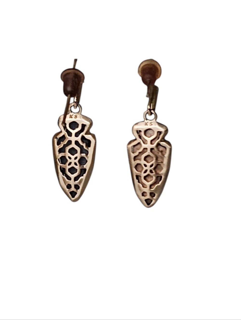 Kendra Scott Rose Gold Arrowhead Drop Earrings Drusy Front and Filigree Back - Picture 3 of 4